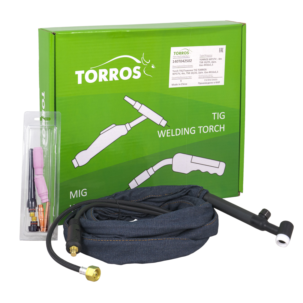 Deglis TIG TORROS WP17V, 4m, TSB 10/25, 2pin., Gas-M16x1,5, art.140T042502 — изображение 2