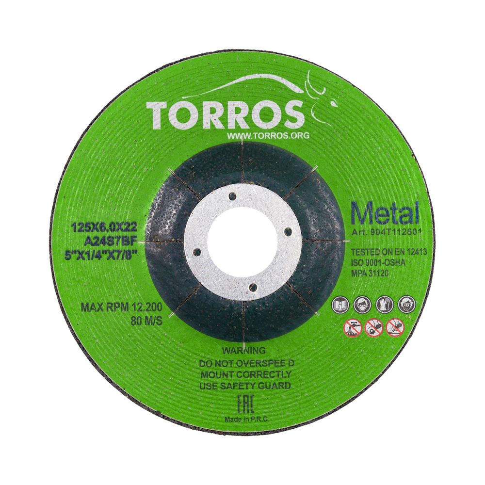 Slīpēšanas disks metālam TORROS 125*6*22,2 art.904Т112601