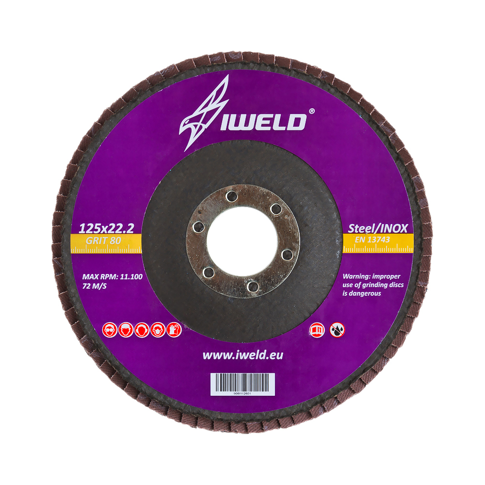Lameļu slīpēšanas disks IWELD 125x22 P80 Zr art.906I212801